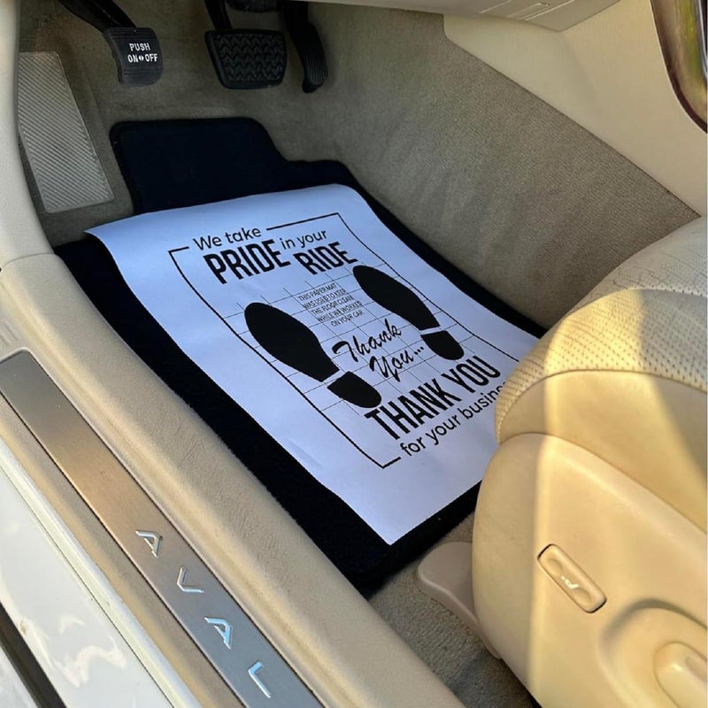 FADUOALI White Car Paper Floor Mats,100Pcs Vehicles Disposable Floor Pads,Temporary Cars Floor Protector,Automotive Mat Covers Protector,Detailing Detail Wash,Temporary Sticky 16x20inch - Image 4